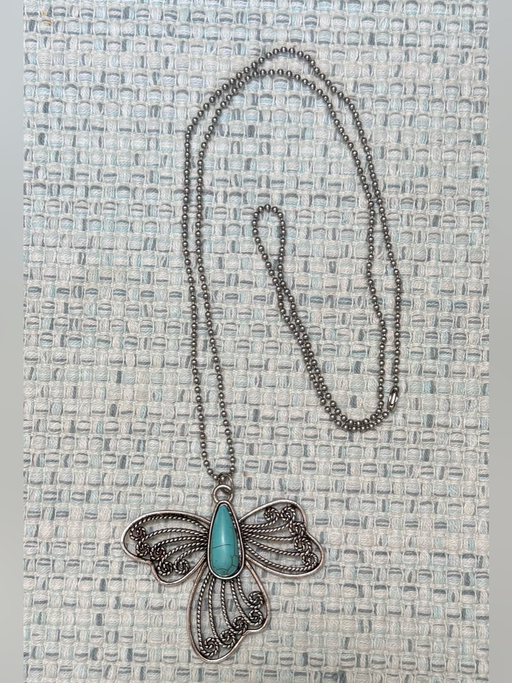 Silver-Tone Turquoise Butterfly Pendant Necklace - Women Jewelry